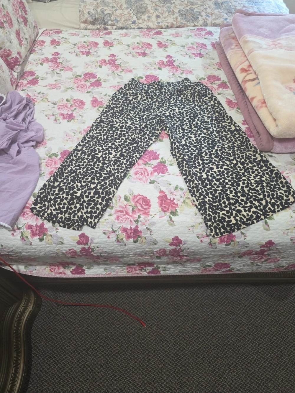Girls Black and White Leopard Print Wide-Leg Pants